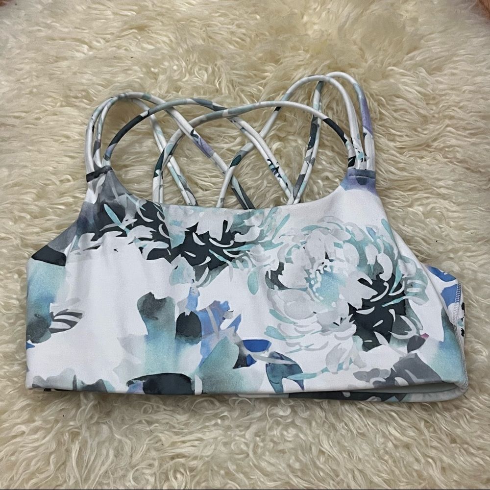 Athleta Gray Strappy Watercolor Floral Sports Bra Small